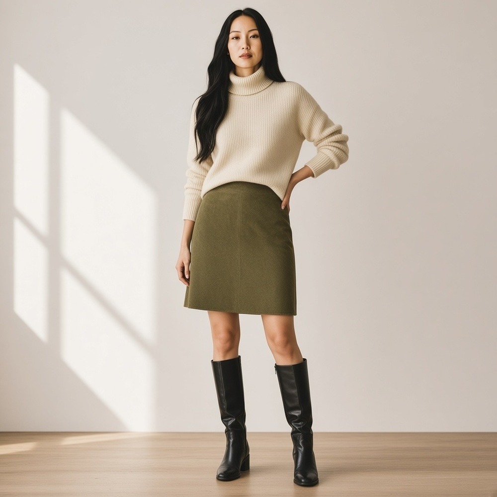 Lord & Taylor Suede Mini Skirt 4 Olive 90s VTG A-Line Dark Academia Minimalist